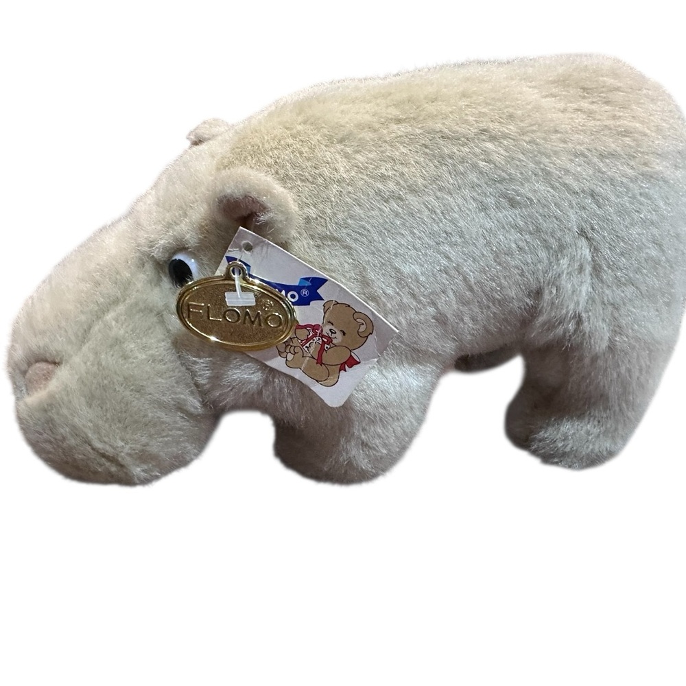 Vintage FLOMO Plush Hippo‎ — 11” Cream Tan Stuffed Animal with Original Tags